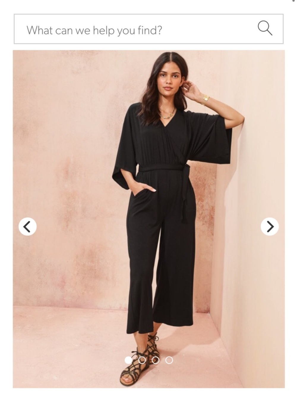 Garnet Hill Black Wrap V-Neck kimono Wide-Leg cropped Jumpsuit